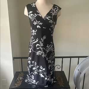 Vintage 90s floral black midi sleeveless dress